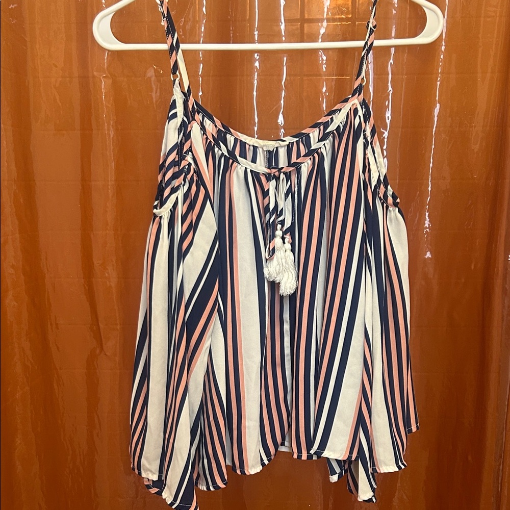 Socialite Striped Navy and Pink Women's Off-The-Shoulder Top